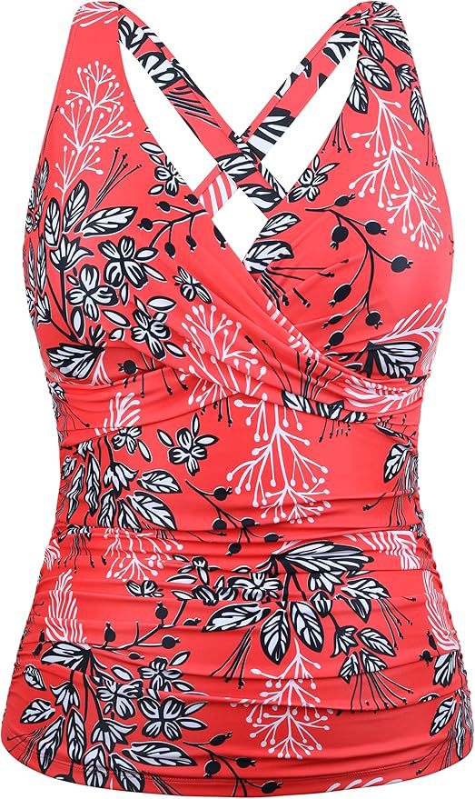 Haut de Tankini Sportif pour Femmes avec Découpe Florale R&B