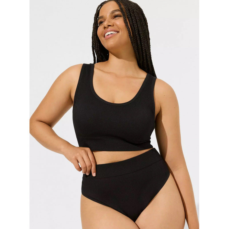 Ensemble de bikini taille haute pour femmes avec surface texturée et crop top à la mode R&B