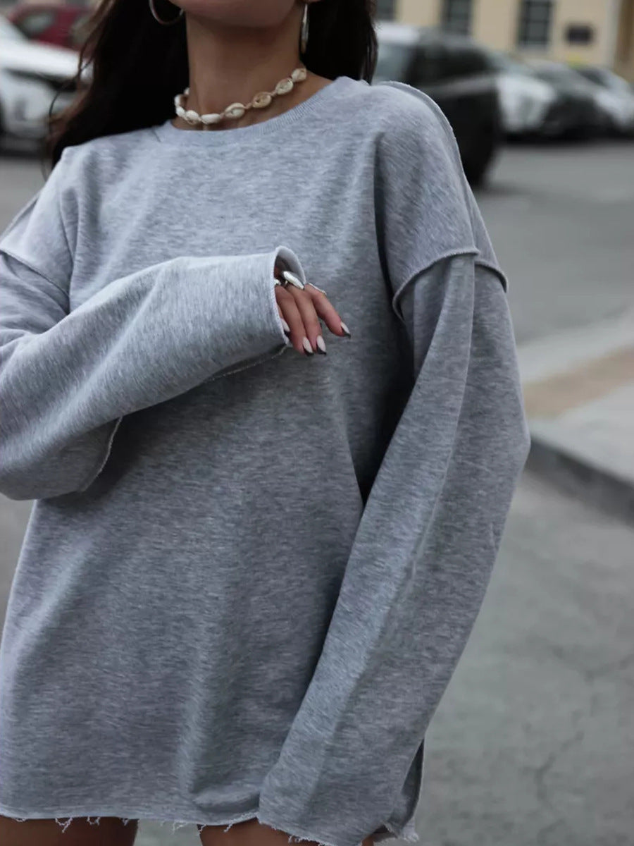 Sweatshirt oversized pour femmes avec ourlet effiloché et manches allongées