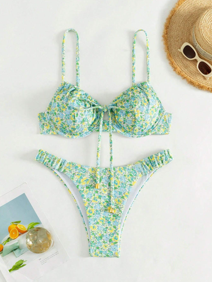 Bikini Floral Femme avec Ruffles de Haute Qualité et Bretelles Réglables R&B