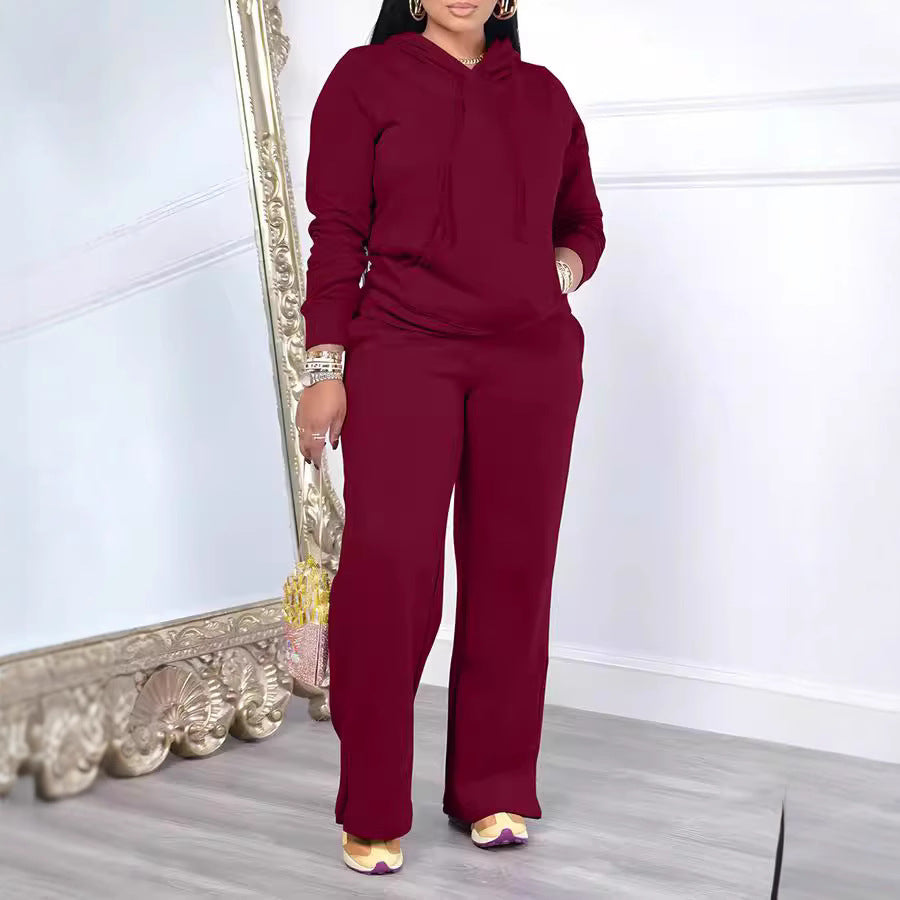 Ensemble de détente pour femmes avec pantalon palazzo taille haute, sweat à capuche avec poche kangourou et fente latérale Echo Archiv