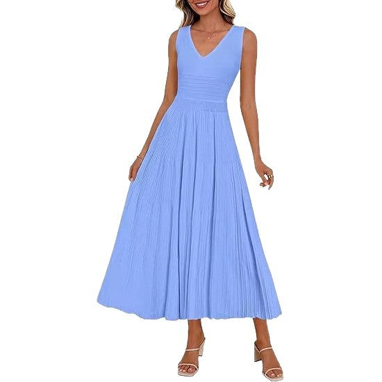 Robe plissée pour femmes avec décolleté en V et ourlet évasé R&B