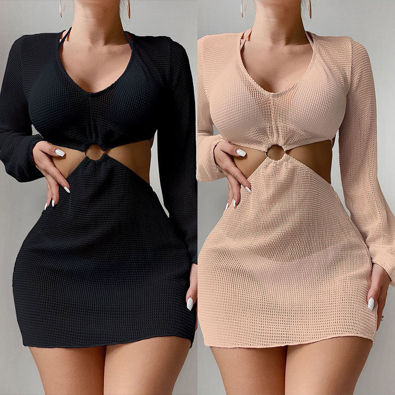 Robe de plage pour femmes avec découpe raffinée et manches longues R&B