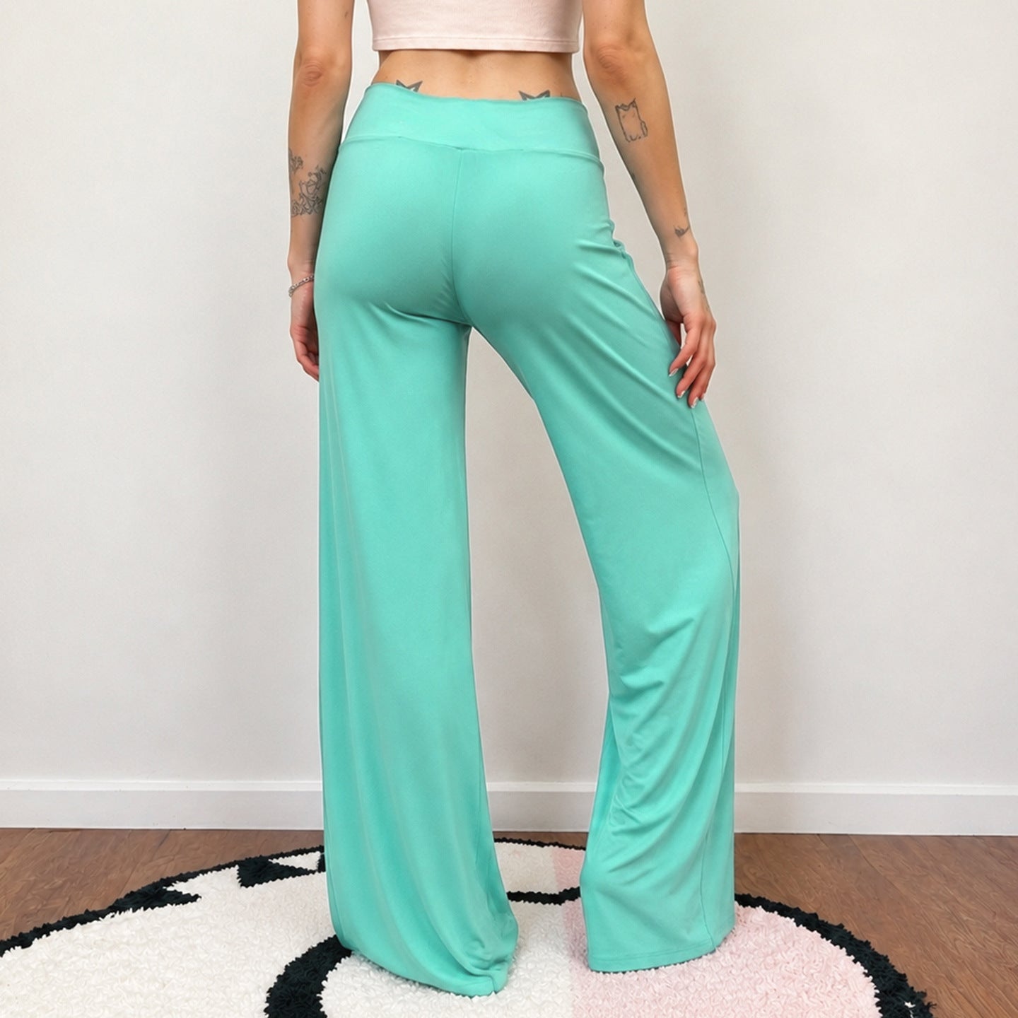 Pantalon Palazzo large pour femmes avec couture de taille en V et jersey stretch élastique Echo Archiv