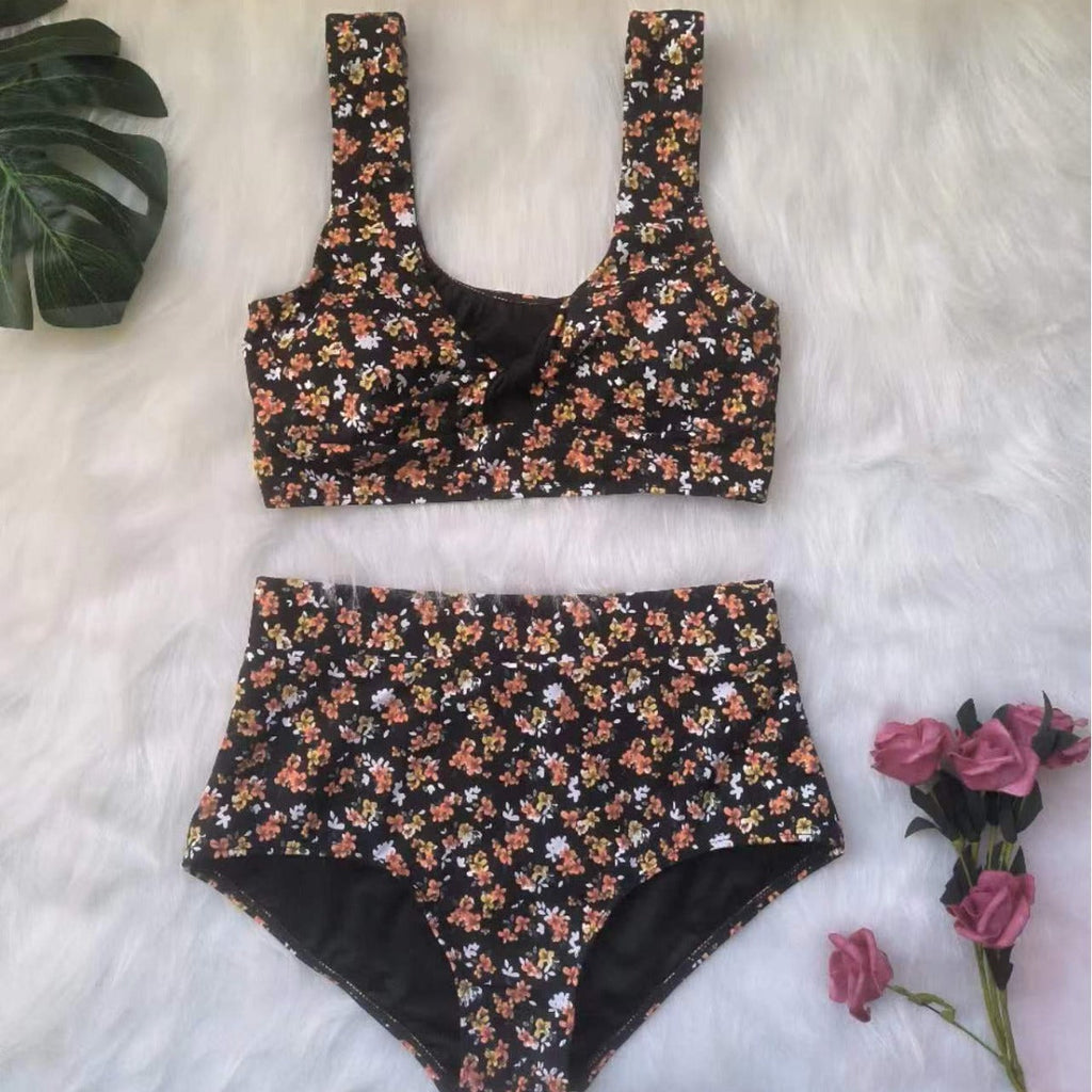 Ensemble de bikini taille haute pour femmes avec motif floral R&B