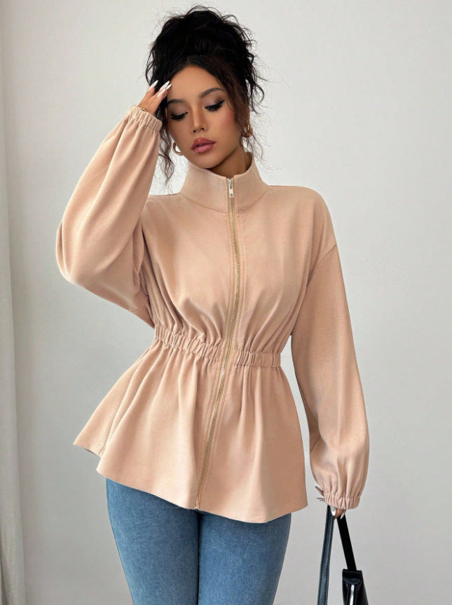Veste à zip mode pour femmes avec ceinture à la taille
