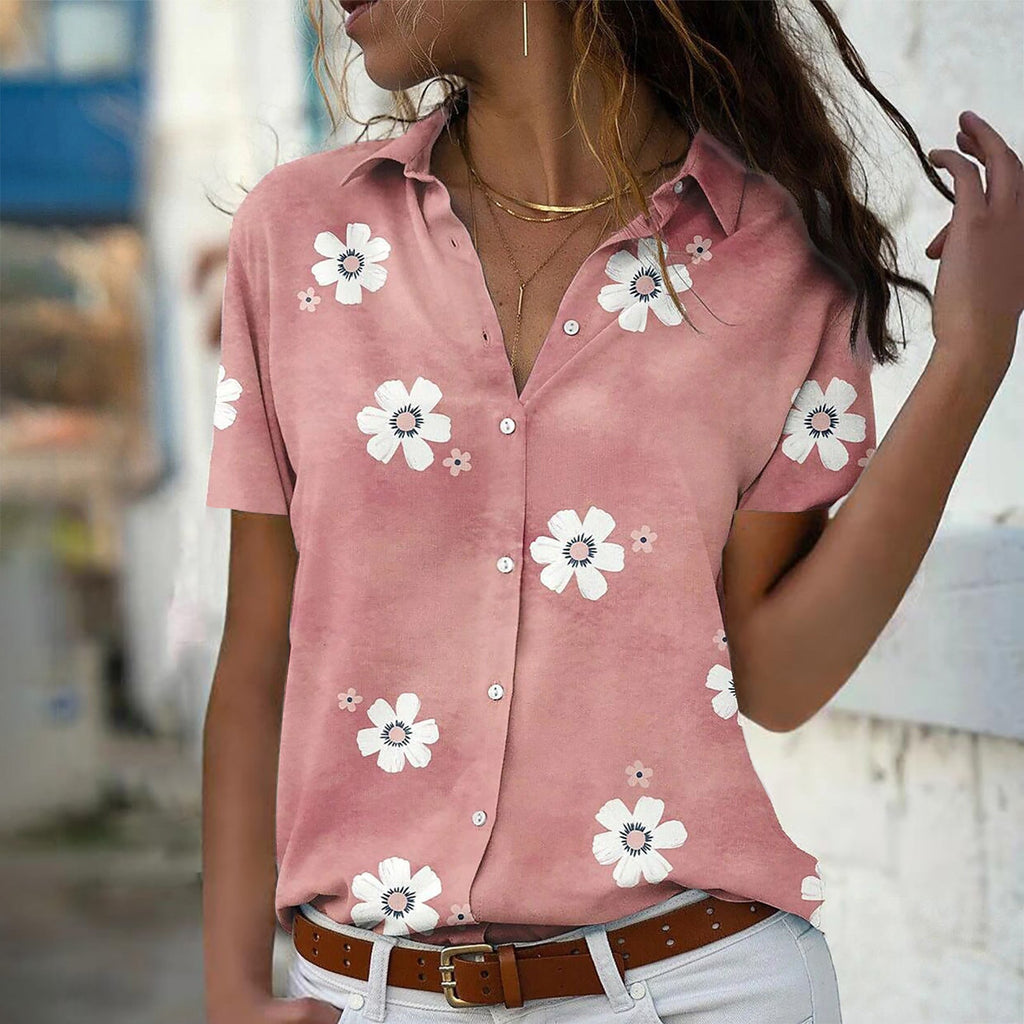Blouse pour femmes avec motif floral, col chemise et coupe décontractée Echoarchiv