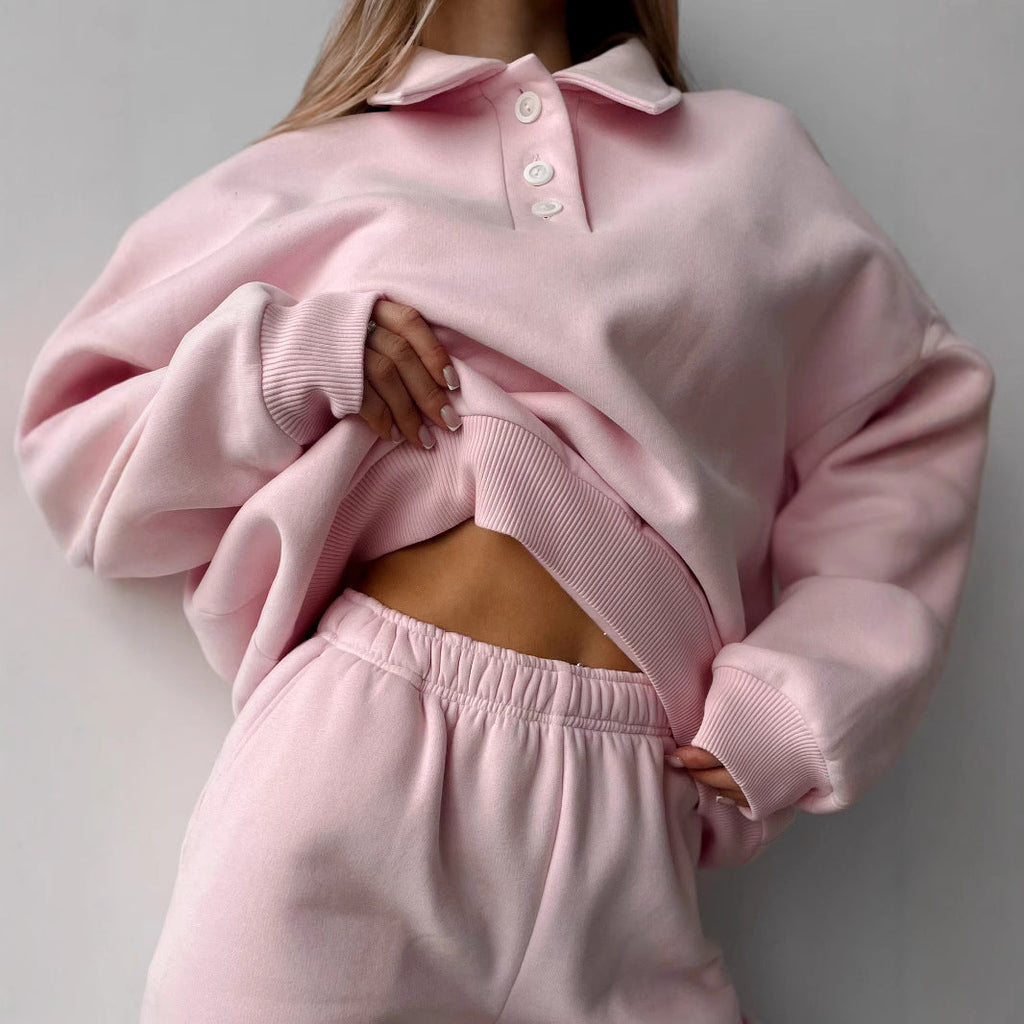 Ensemble de polo-sweat et de jogging Relax-Fit pour femmes en French Terry