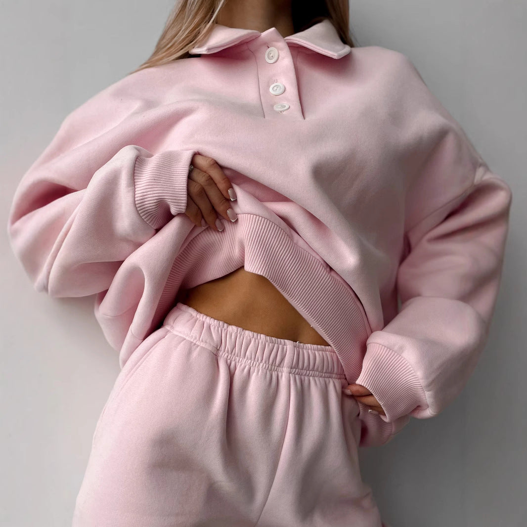Ensemble de polo-sweat et de jogging Relax-Fit pour femmes en French Terry