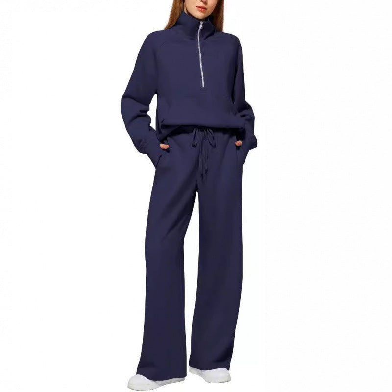 Ensemble de lounge pour femmes en deux parties avec demi-zip, col montant et pantalon palazzo ample Echoarchiv