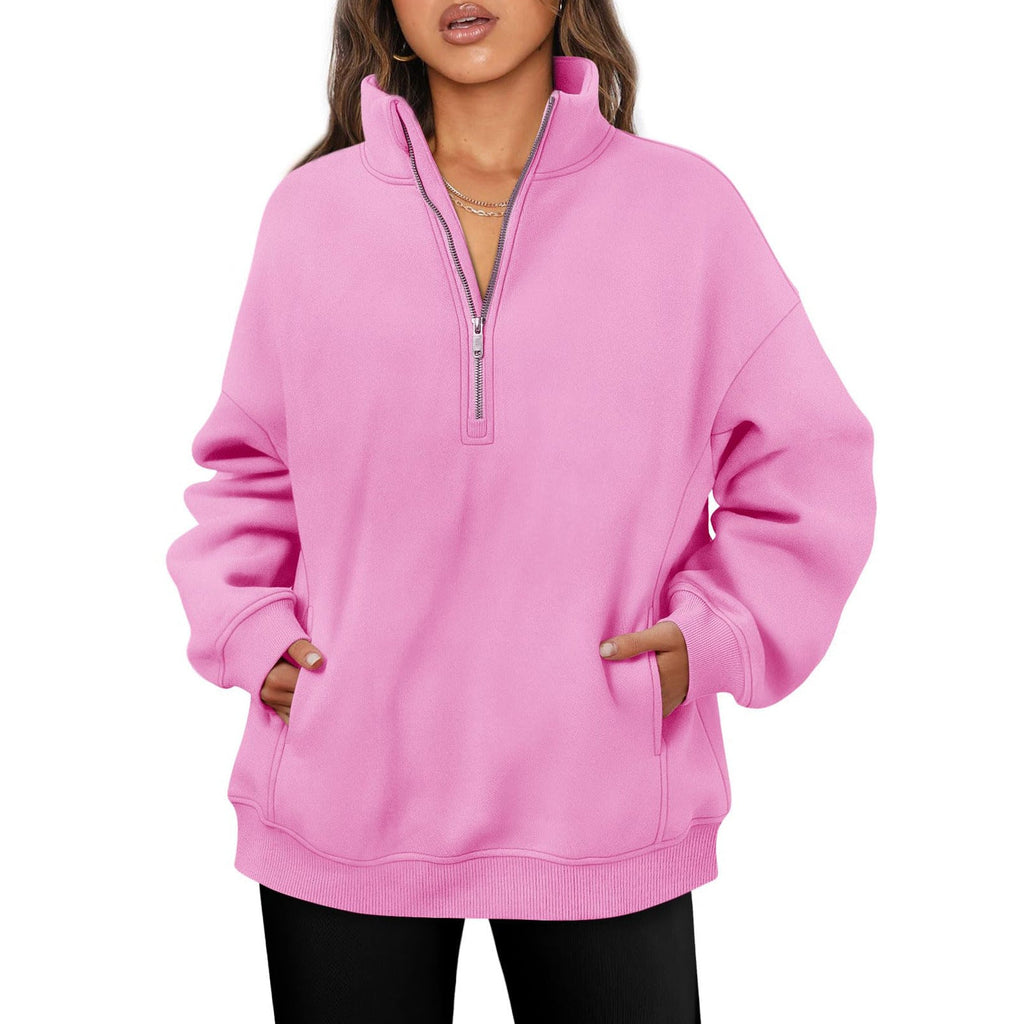 Pull demi-zip oversized pour femmes avec col montant, poche kangourou et bords côtelés Echo Archiv