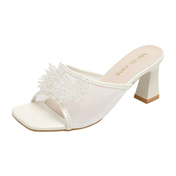 Mules pour femmes avec ornement en strass scintillant R&B