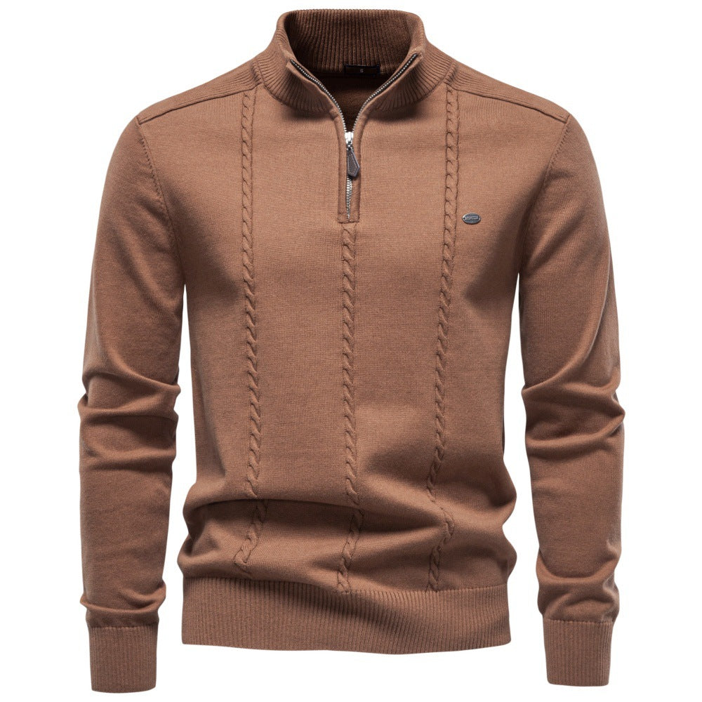Pull en maille fine pour hommes avec demi-fermeture éclair et motif en relief vertical Echoarchiv