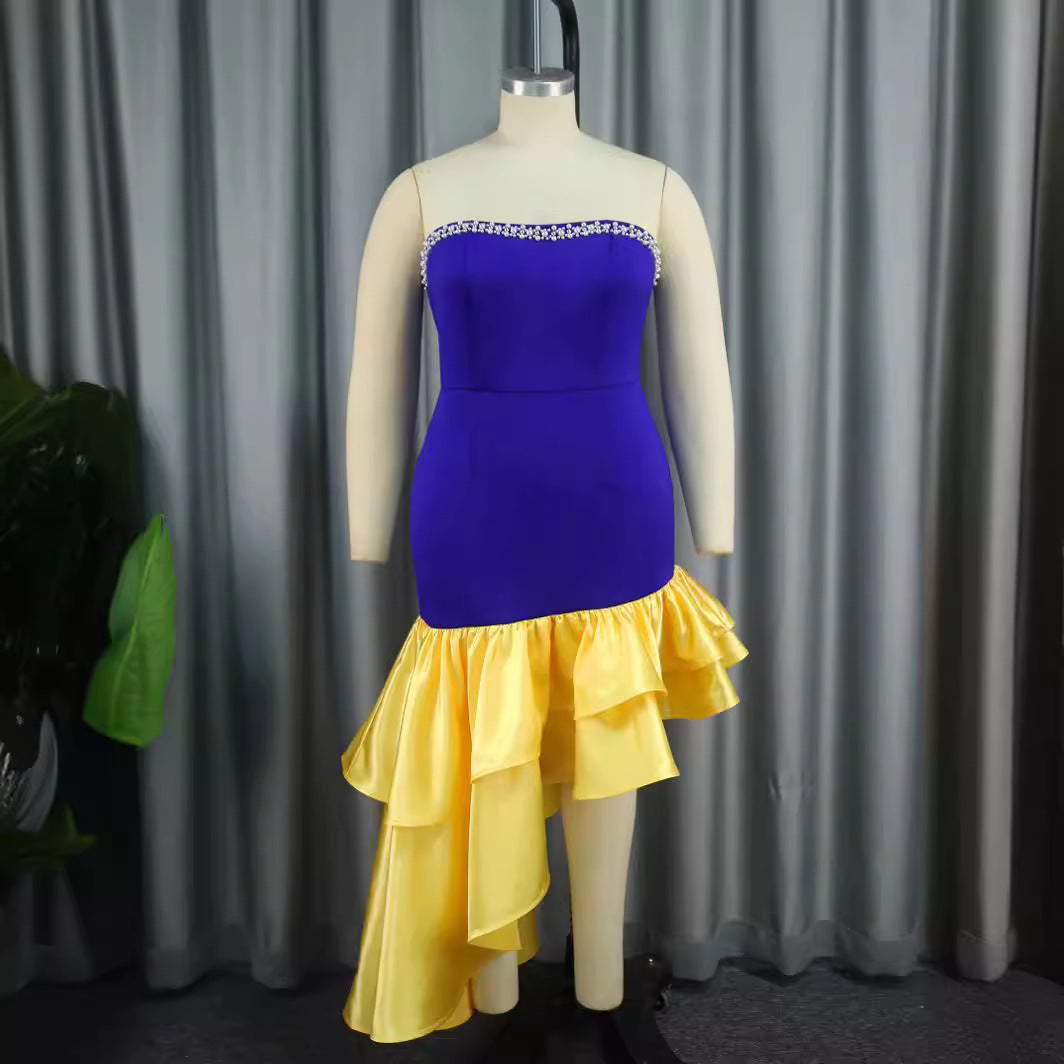 Robe femme avec design sans épaules et volants volumineux R&B