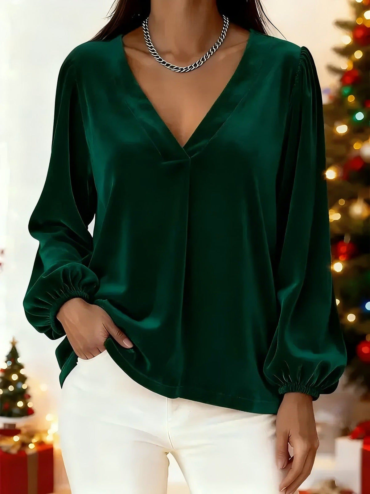 Blouse en velours élégante pour femmes avec décolleté en V