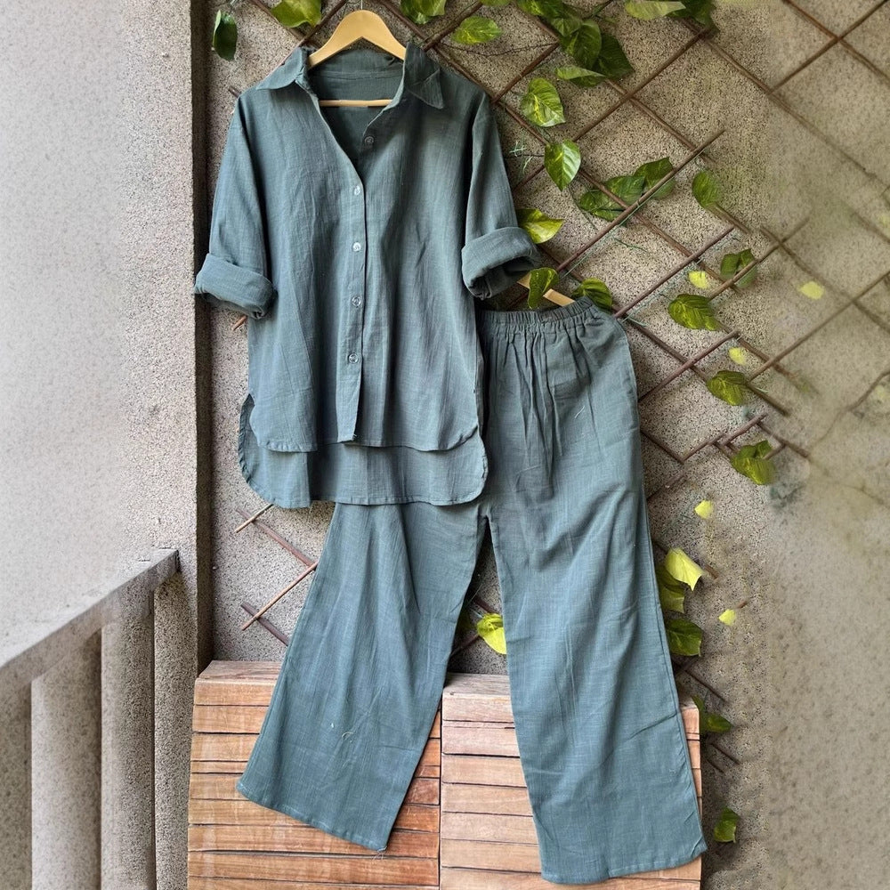 Ensemble Chemise et Pantalon en Lin Décontracté pour Femmes R&B