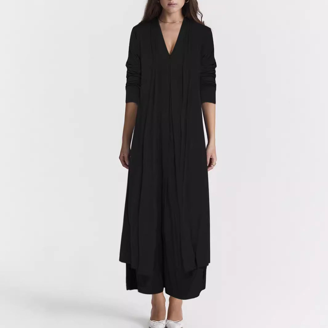Cardigan long ouvert en jersey pour femmes avec poches et drapés fluides Echoarchiv