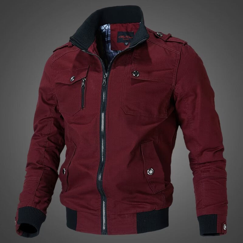 Veste bomber en toile ajustée pour hommes avec col montant, fermeture éclair sur le devant, épaulettes et poches fonctionnelles Echo Archiv