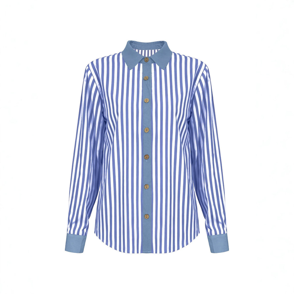 Blouse à rayures pour femmes avec bord contrasté et boutons en bois Echoarchiv