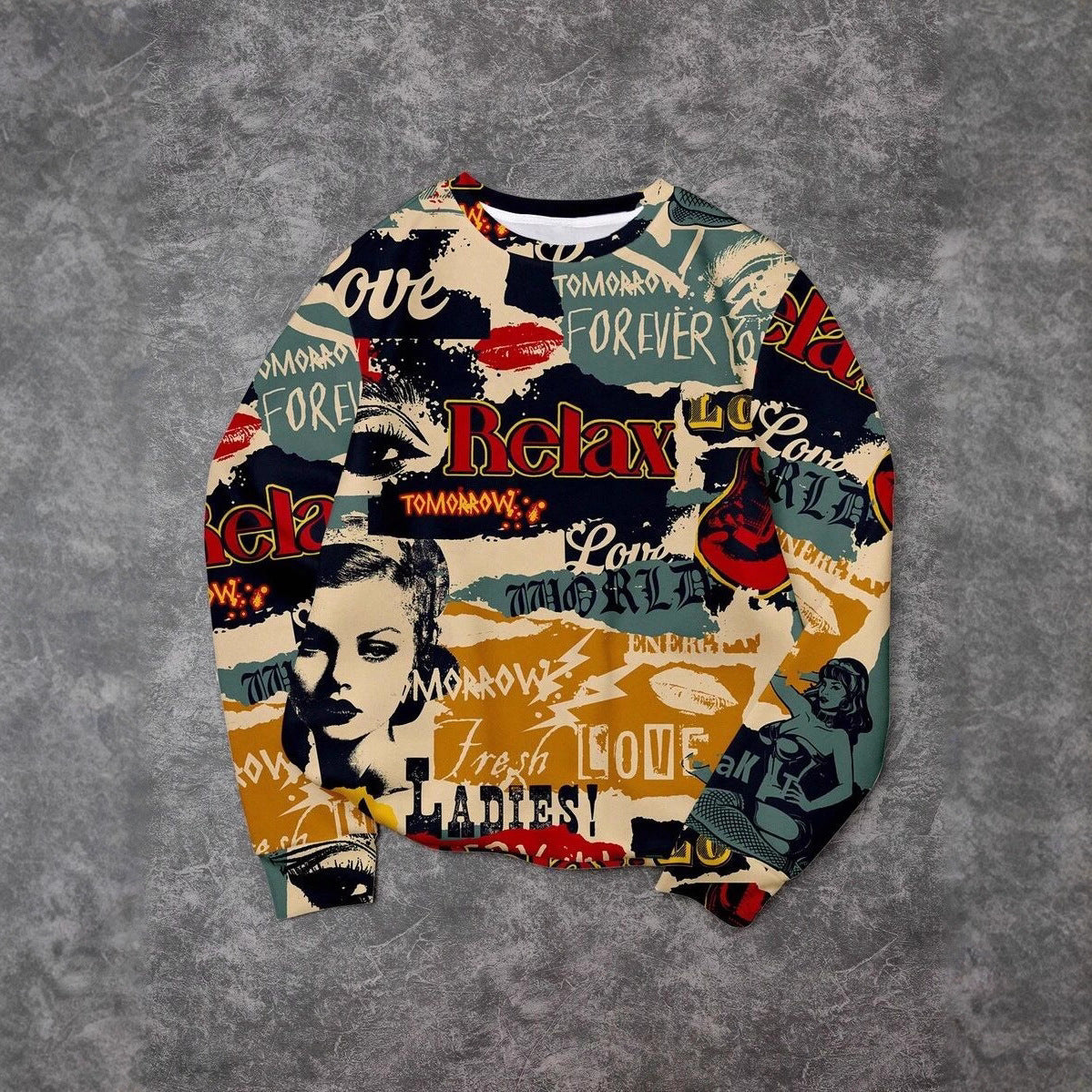 Sweatshirt décontracté pour femmes avec impression graphique créative Echoarchiv