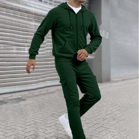 Ensemble de sweat à zip athlétique pour hommes avec pantalon de jogging cargo, coutures ergonomiques et bords côtelés Echo Archiv