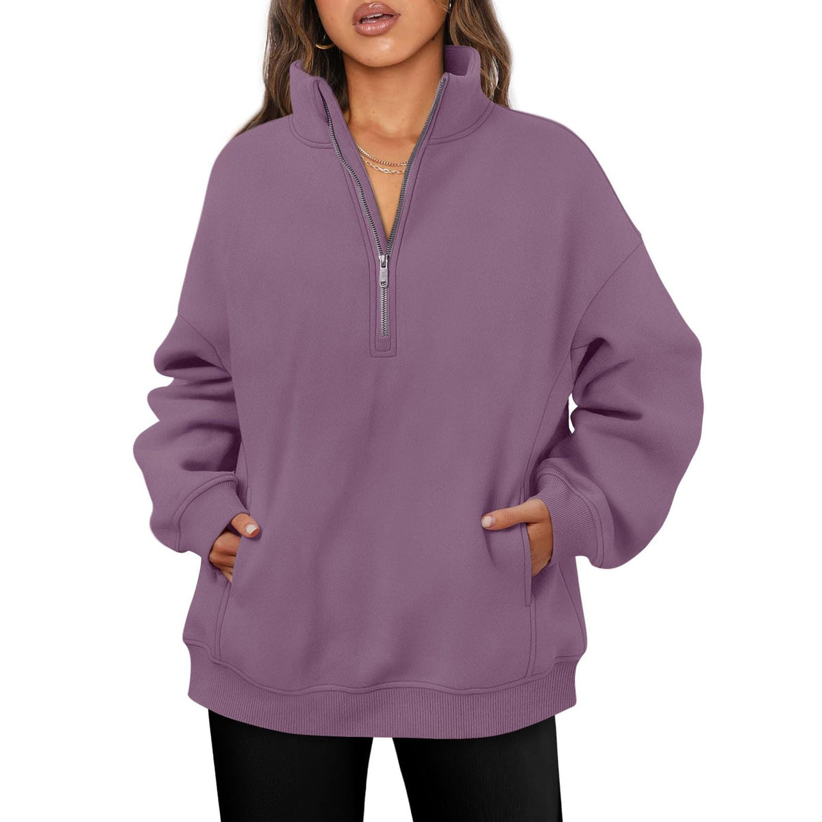Pull demi-zip oversized pour femmes avec col montant, poche kangourou et bords côtelés Echo Archiv