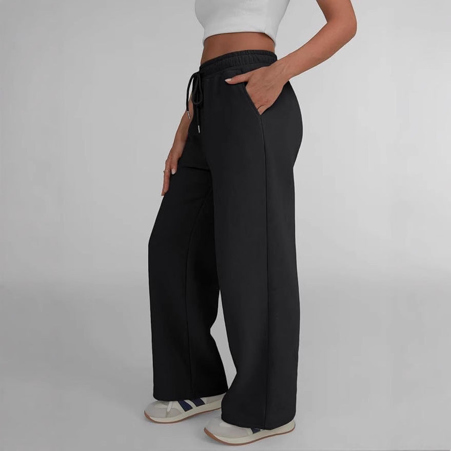 Pantalon de lounge large pour femmes avec taille élastique haute, cordon de serrage réglable et silhouette palazzo fluide Echo Archiv