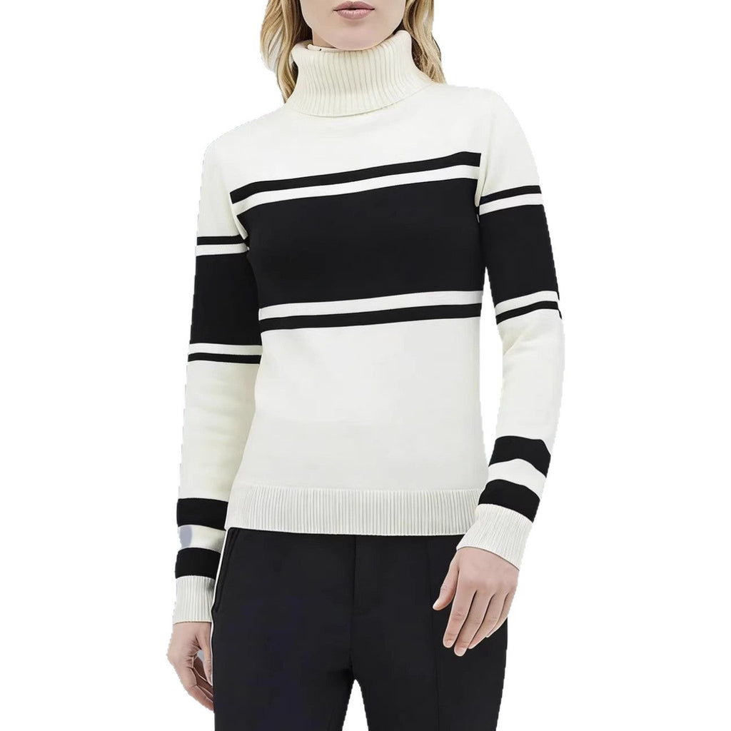 Robe en tricot à col roulé long pour femmes avec motif étoile, rayures bloc et bord-côte élastique