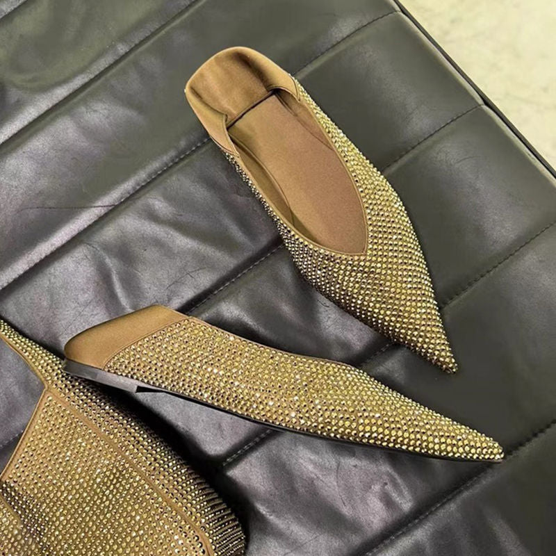 Ballerines élégantes à bout pointu pour femmes avec design en strass scintillant R&B