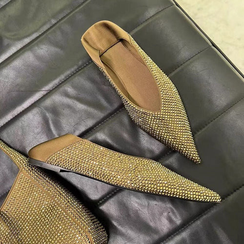 Ballerines élégantes à bout pointu pour femmes avec design en strass scintillant R&B