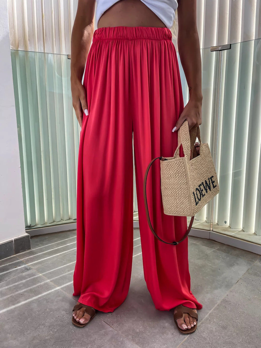 Pantalon Palazzo pour femmes avec taille élastique haute et jersey fluide Echo Archive