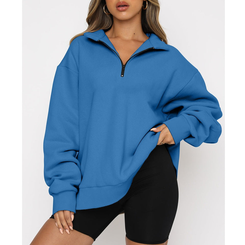 Sweatshirt oversized pour femmes avec demi-zip, doublure en polaire douce et poche kangourou Echo Archiv