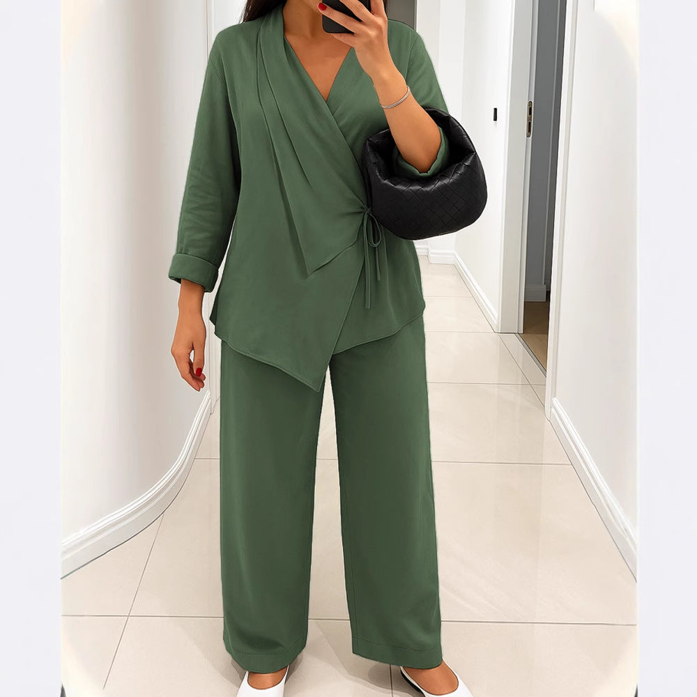 Ensemble Chemise et Pantalon en Lin Décontracté pour Femmes R&B