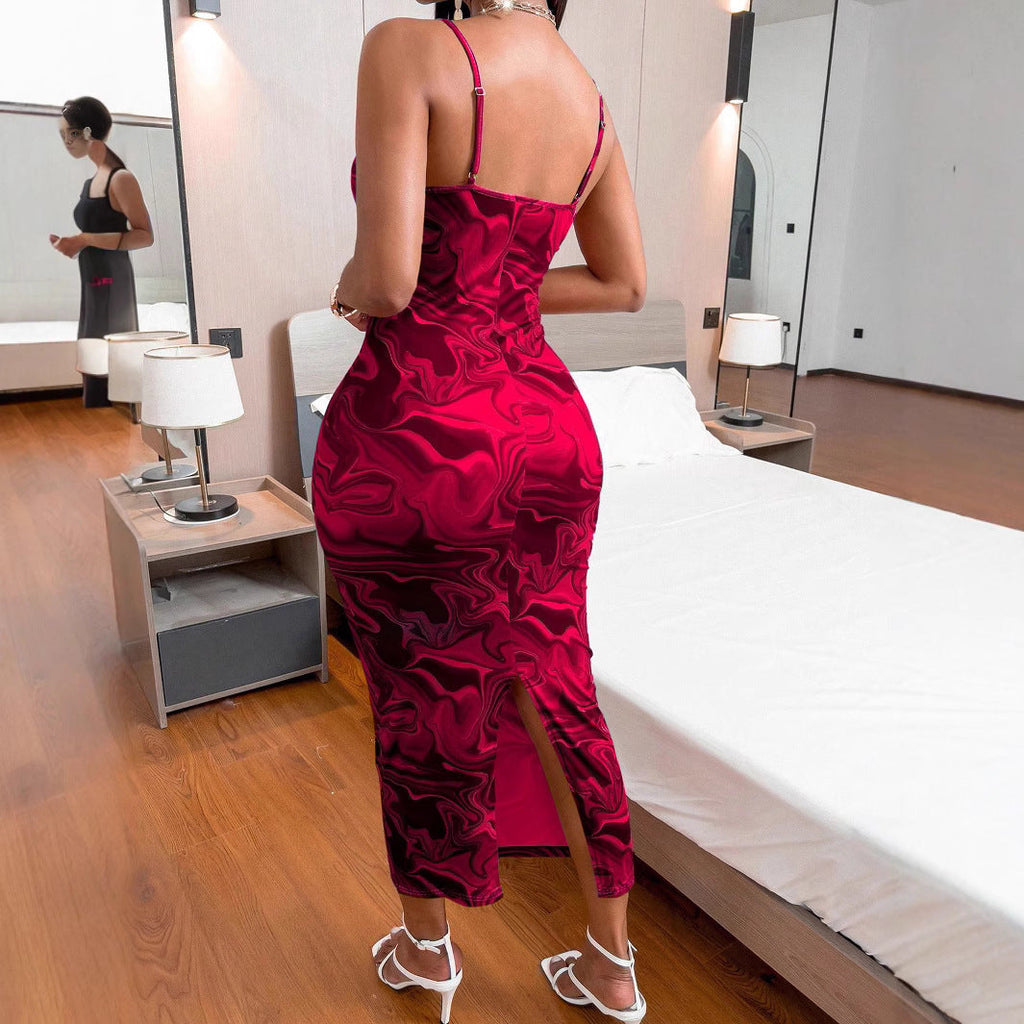 Robe Bodycon Femme avec décolleté élégant et motif décoratif R&B