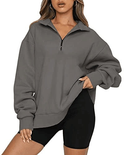 Sweatshirt oversized pour femmes avec demi-zip, doublure en polaire douce et poche kangourou Echo Archiv