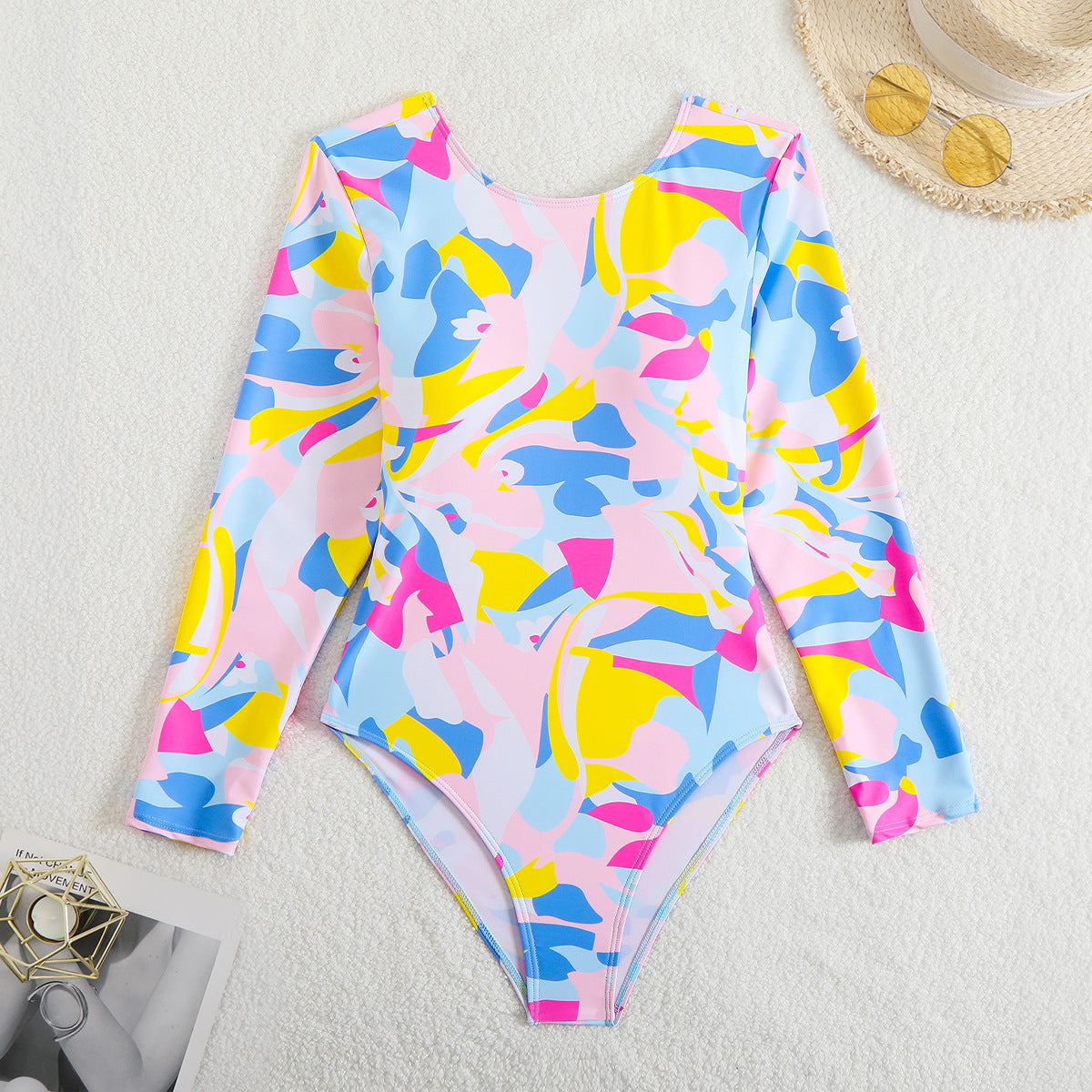 Maillot de bain long à manches pour femmes avec motif coloré Drune