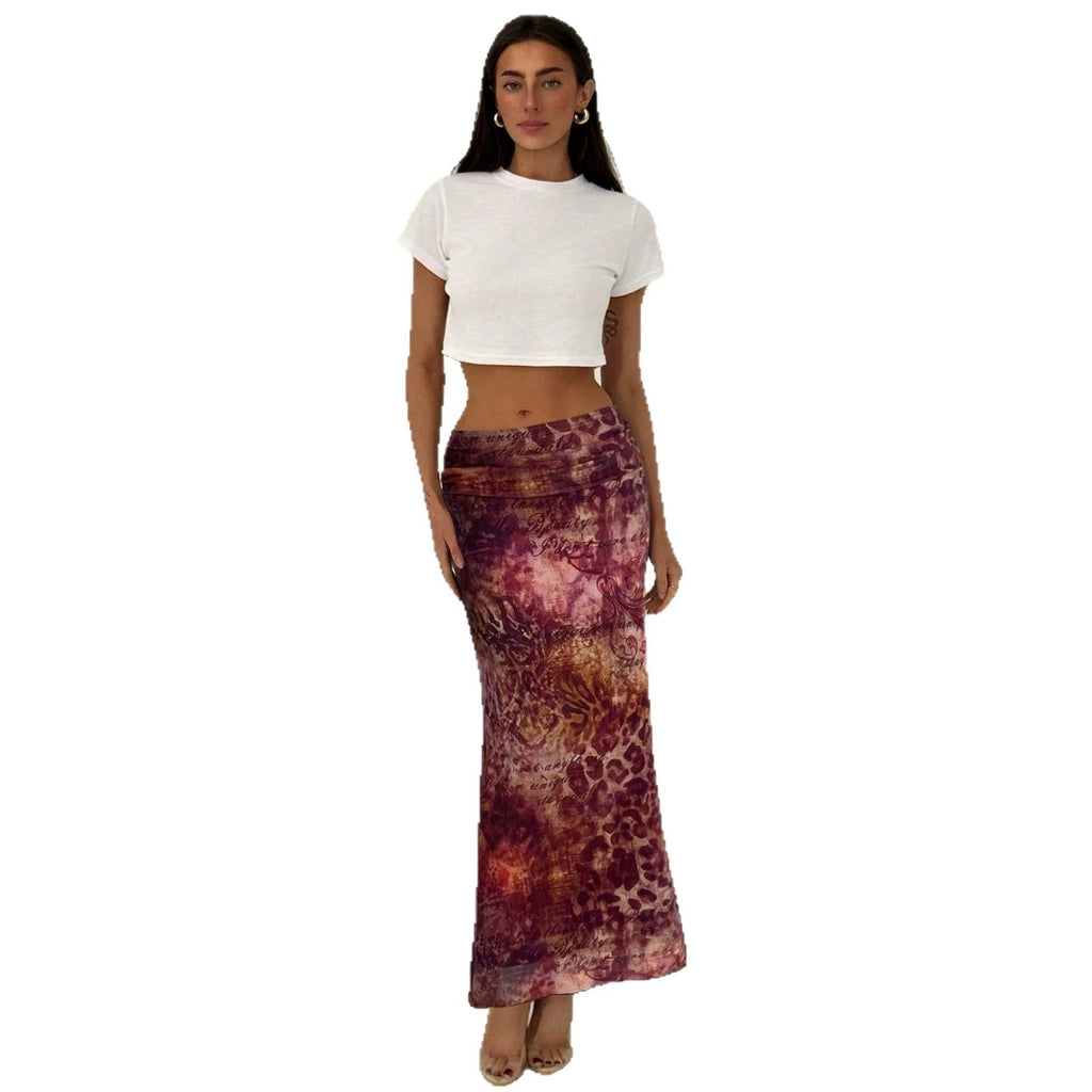 Jupe maxi femme étroite avec taille froncée et imprimé intégral R&B