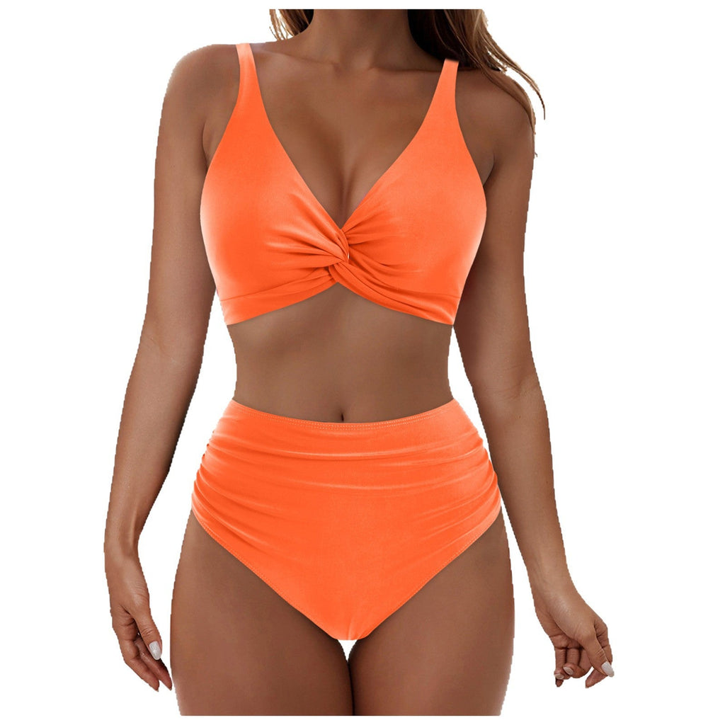 Ensemble de bikini taille haute pour femmes avec haut enroulé élégant R&B