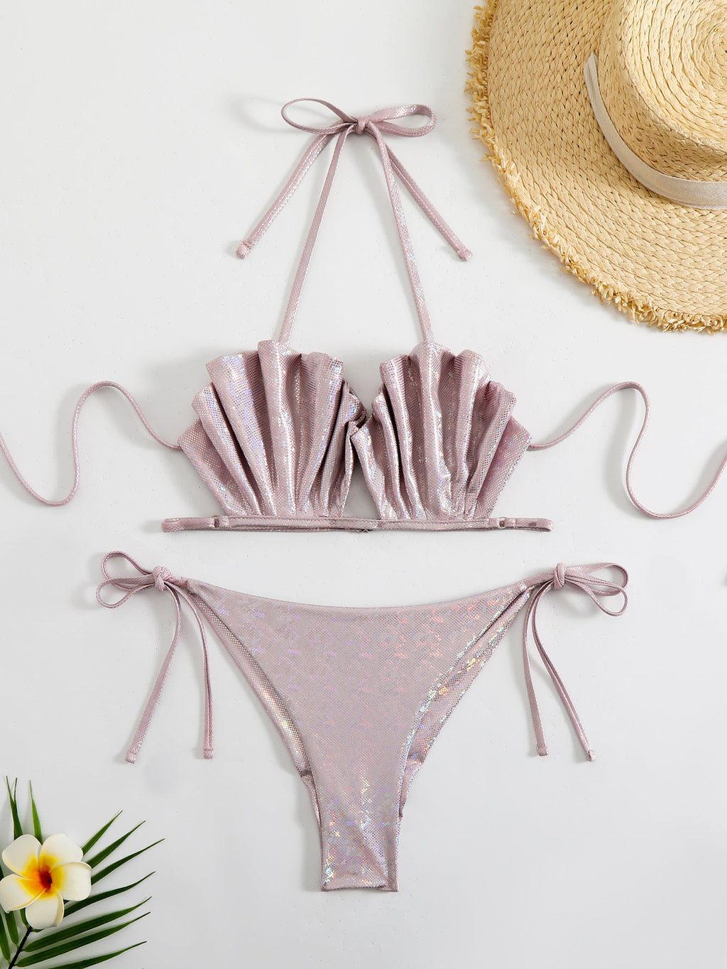 Ensemble de bikini scintillant en mesh pour femmes avec bretelles ajustables R&B