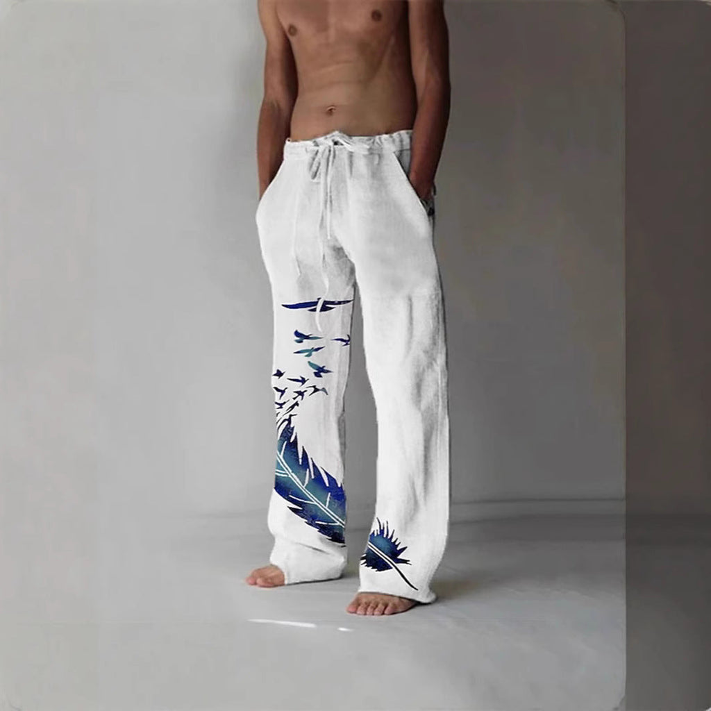 Pantalon d'été confortable pour femmes avec un design unique de plumes Echoarchiv