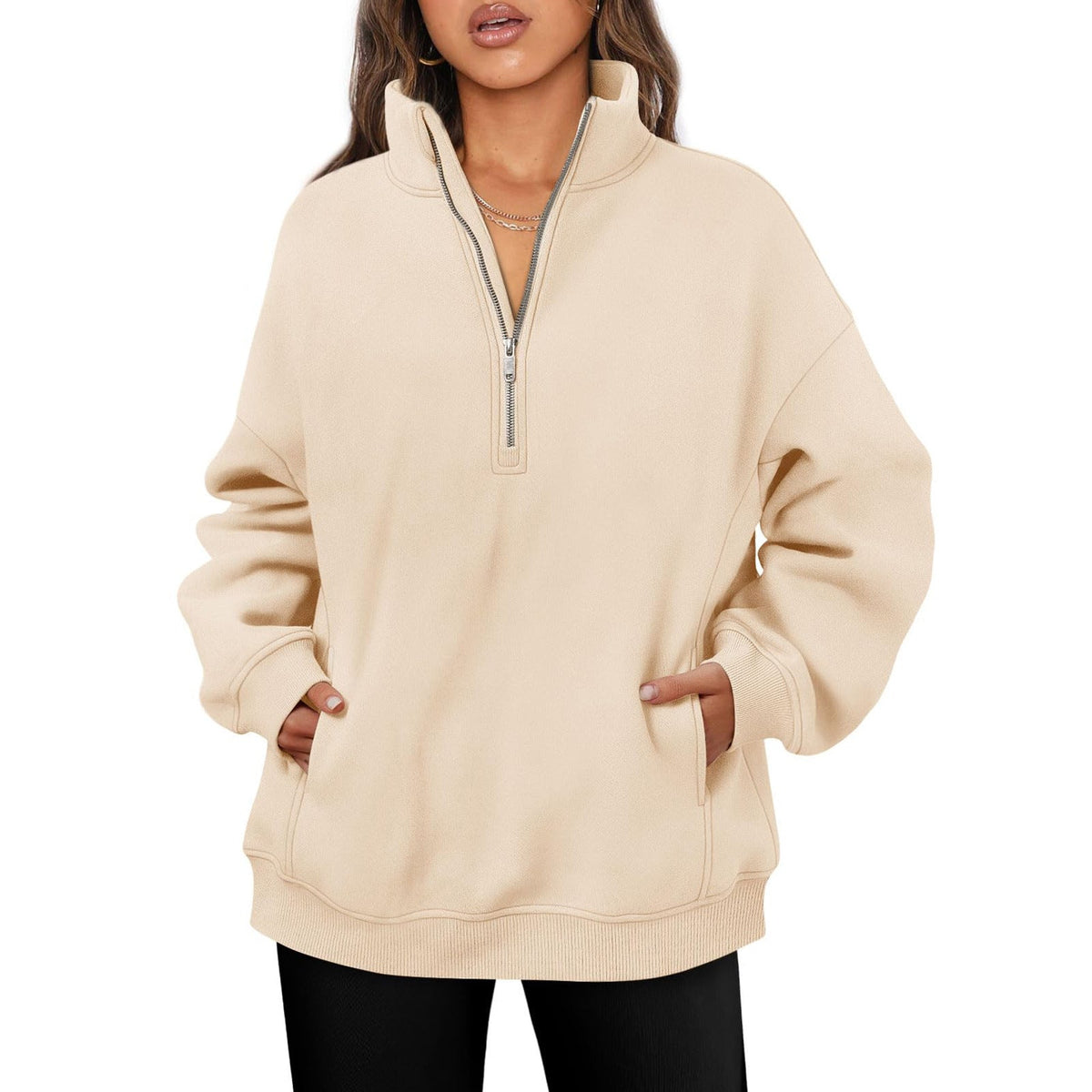 Pull demi-zip oversized pour femmes avec col montant, poche kangourou et bords côtelés Echo Archiv
