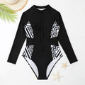 Maillot de bain femme Rashguard avec fermeture éclair et design géométrique R&B