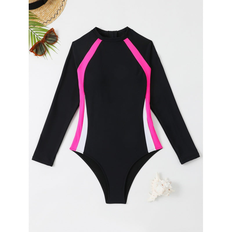Maillot de bain à manches longues pour femmes avec accents sportifs et modernes R&B