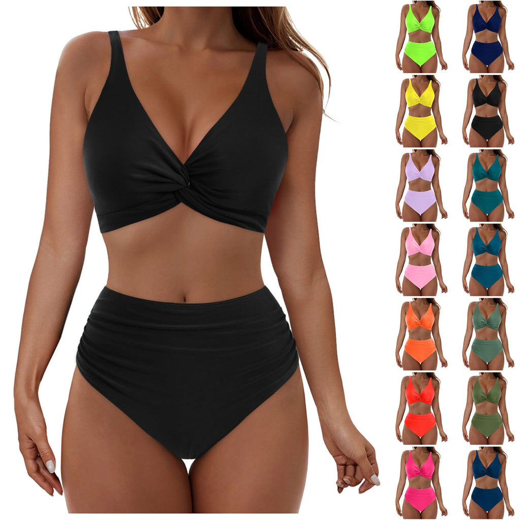 Ensemble de bikini taille haute pour femmes avec haut enroulé élégant R&B