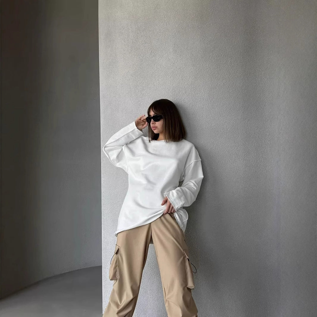 Sweatshirt oversized pour femmes avec ourlet effiloché et manches allongées