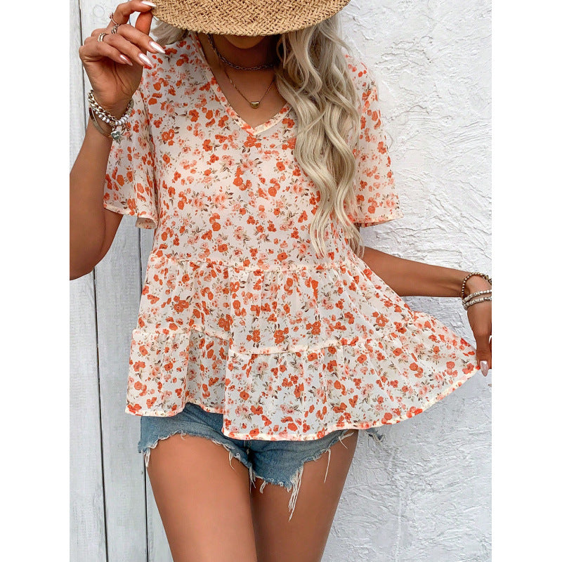 Blouse femme avec coupe à volants et motif floral Heidi-Mode