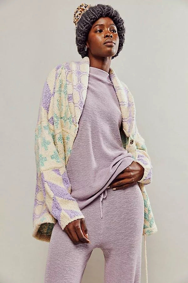 Cardigan oversized pour femmes avec col châle et motif graphique Echoarchiv