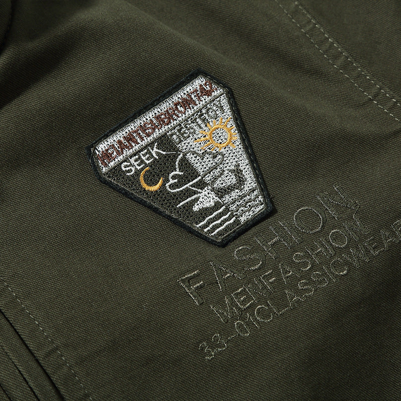 Veste pilote rétro-inspirée pour hommes en toile résistante avec écussons brodés, poche multifonction sur la manche et col montant Echo Archiv