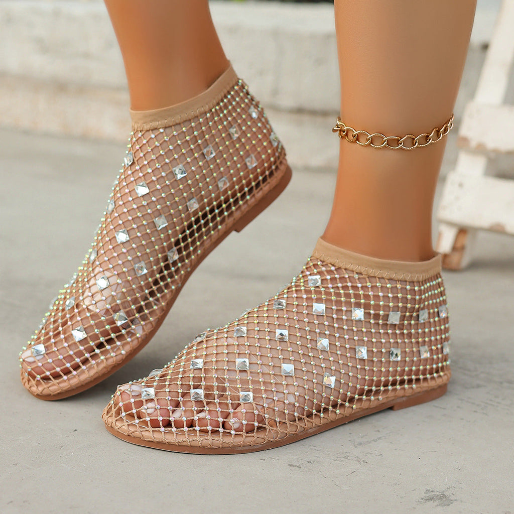 Sandales en filet pour femmes avec des appliques en strass scintillantes R&B