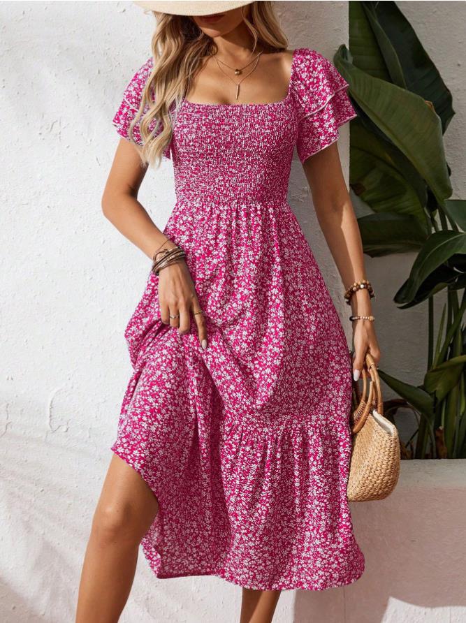 Robe Maxi Off-Shoulder pour Femmes avec Motifs Floraux et Haut Élastique R&B